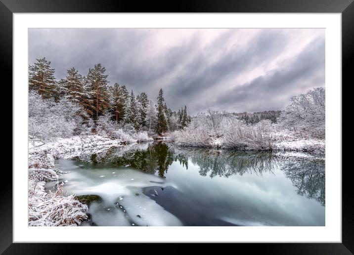 A cooling river with the first snow on the shore Framed Mounted Print by Dobrydnev Sergei