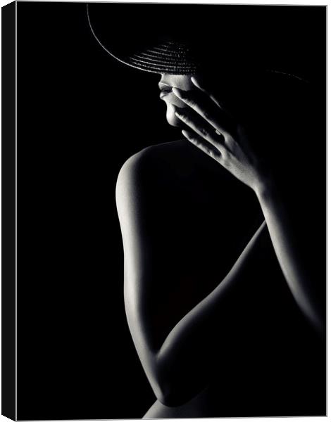 Nude woman with black hat 3 Canvas Print by Johan Swanepoel