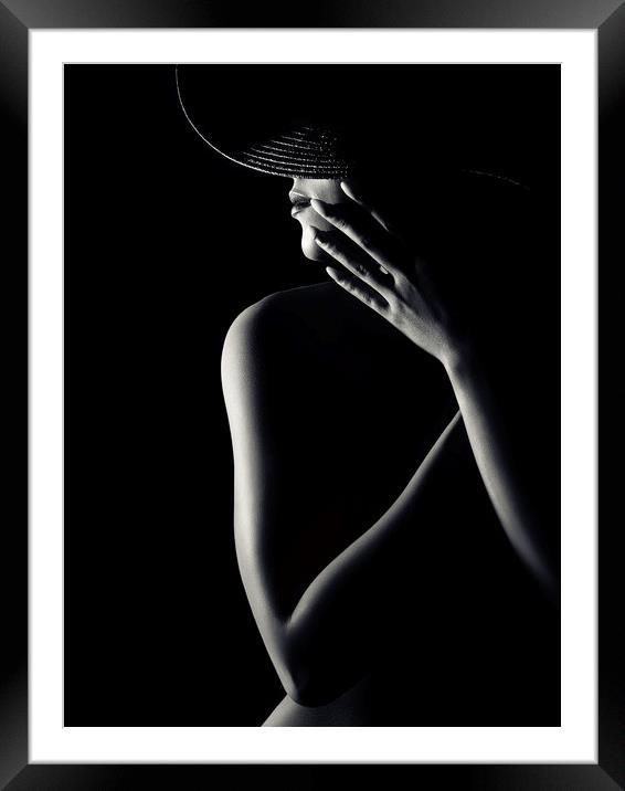 Nude woman with black hat 3 Framed Mounted Print by Johan Swanepoel
