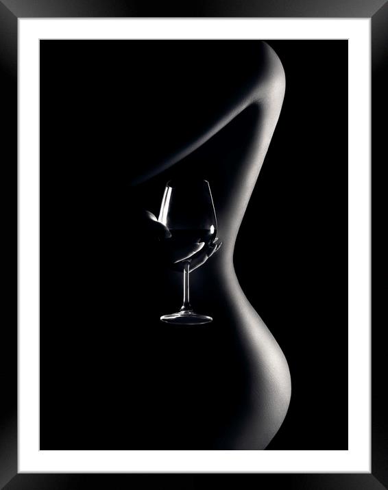 Nude woman red wine 3 Framed Mounted Print by Johan Swanepoel