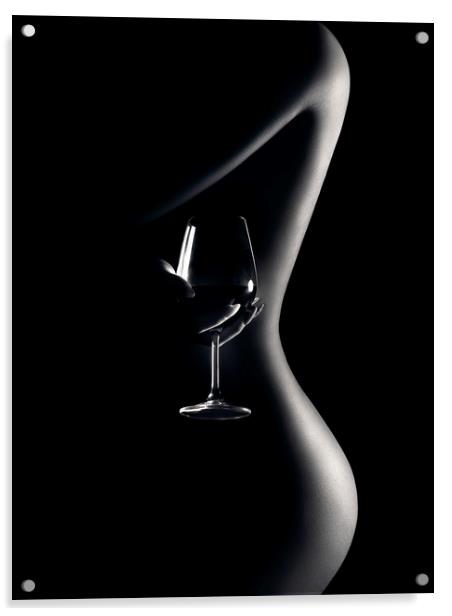 Nude woman red wine 3 Acrylic by Johan Swanepoel