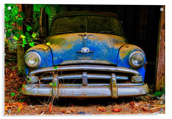 Old Blue Plymouth Acrylic by Darryl Brooks