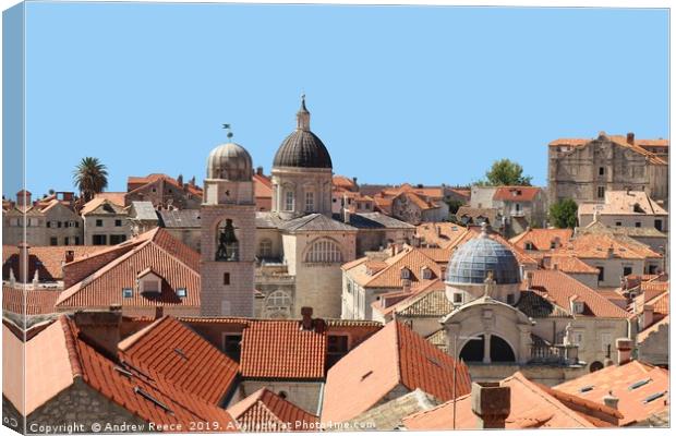 Rooftops of Dubrobnik Old Town showing churches an Canvas Print by Andrew Reece