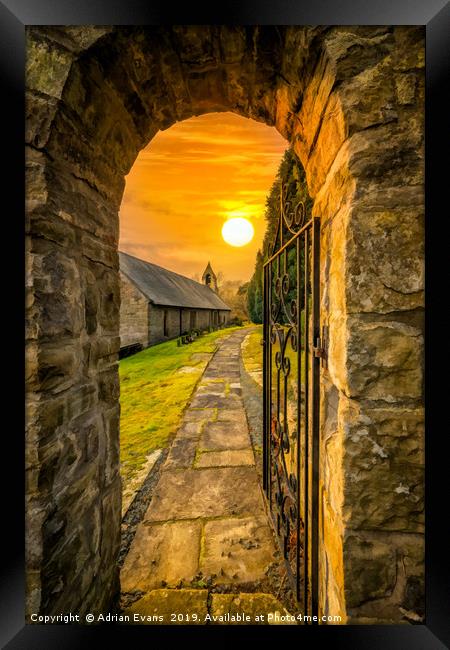 Church Entrance Sunset Framed Print by Adrian Evans