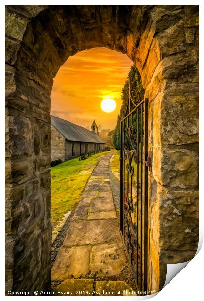 Church Entrance Sunset Print by Adrian Evans