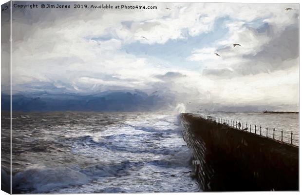 Artistic storm over Tynemouth Pier Canvas Print by Jim Jones