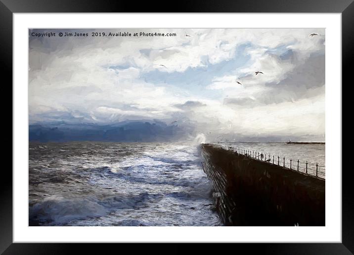 Artistic storm over Tynemouth Pier Framed Mounted Print by Jim Jones