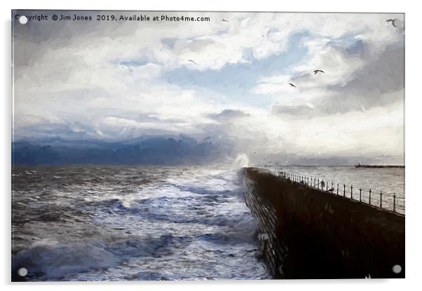 Artistic storm over Tynemouth Pier Acrylic by Jim Jones