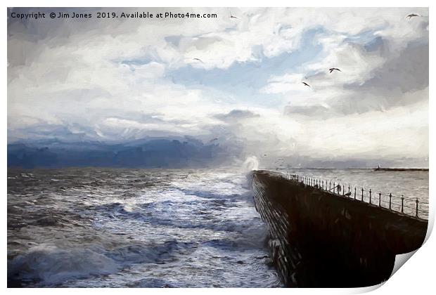 Artistic storm over Tynemouth Pier Print by Jim Jones