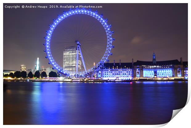 London eye at night eliminated.Reflections of Lond Print by Andrew Heaps