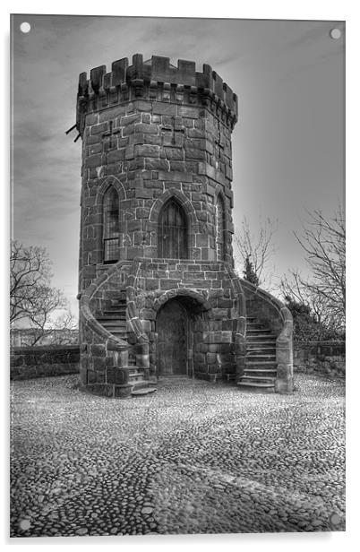 St Louis Tower Shrewsbury Regiment Castle BW Acrylic by David French