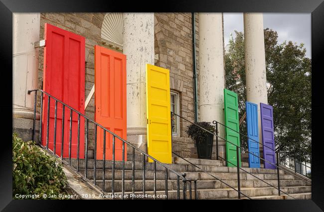 Rainbow Doors Framed Print by Jan Gregory