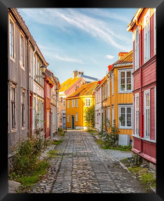 Trondheim Narrow Cobblestoned Street Framed Print by Antony McAulay