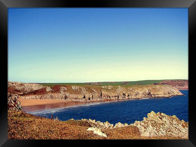Barafundle Bay.Pembrokeshire. Framed Print by paulette hurley