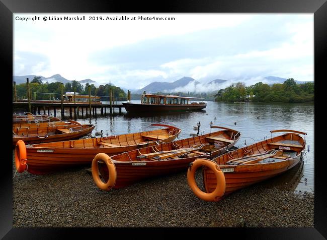 Grey skies over Derwentwater Lake. Framed Print by Lilian Marshall