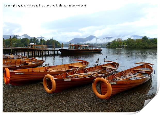 Grey skies over Derwentwater Lake. Print by Lilian Marshall
