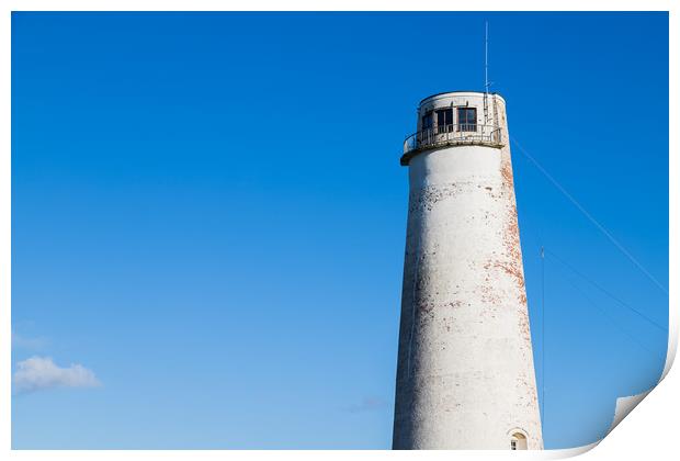 Leasowe Lighthouse against a blue sky Print by Jason Wells