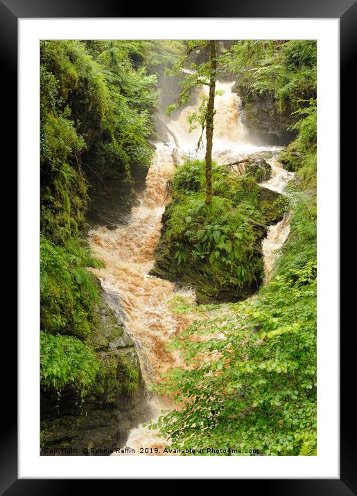 Waterfall In Spate Framed Mounted Print by Ronnie Reffin