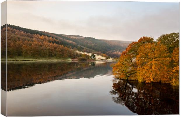 Autumn morning at Ladybower reservoir Canvas Print by Andrew Kearton