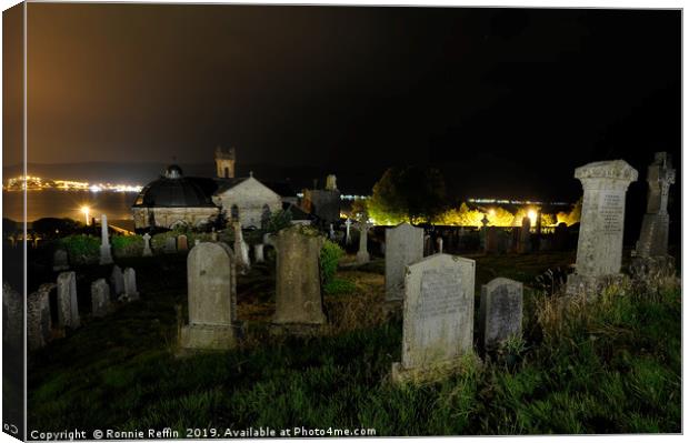Kilmun Graveyard At Night Canvas Print by Ronnie Reffin