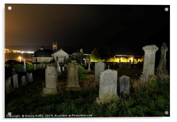 Kilmun Graveyard At Night Acrylic by Ronnie Reffin