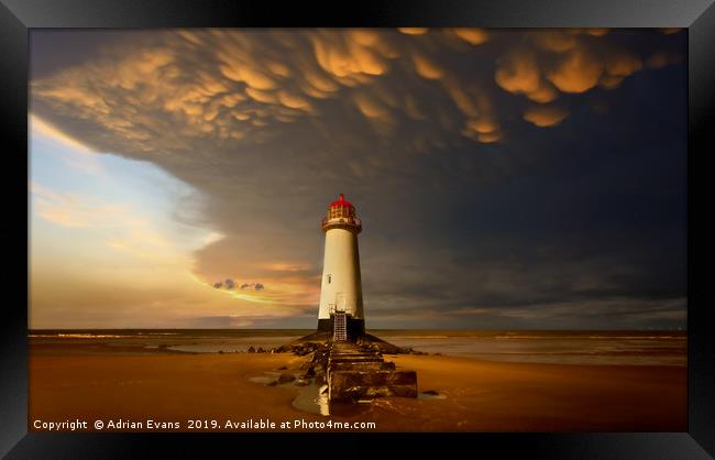 Lighthouse at Talacre Beach  Framed Print by Adrian Evans