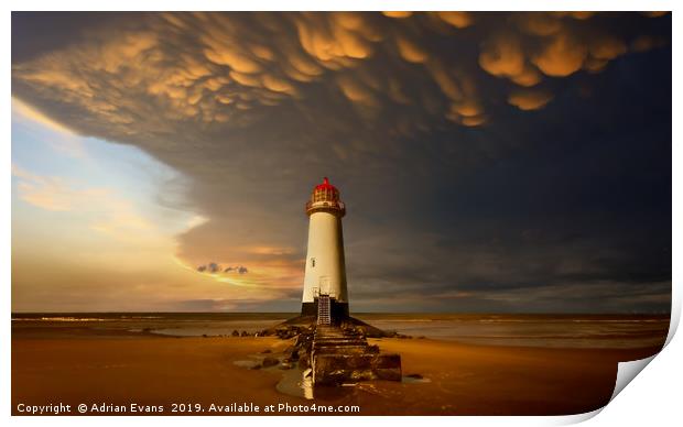 Lighthouse at Talacre Beach  Print by Adrian Evans