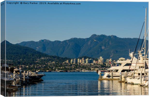 Boats docked at Coal Harbor marina, Vancouver Canvas Print by Gary Parker