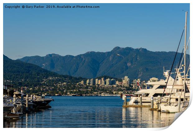 Boats docked at Coal Harbor marina, Vancouver Print by Gary Parker
