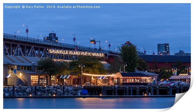 Granville Island market, lit up at dusk	  Print by Gary Parker