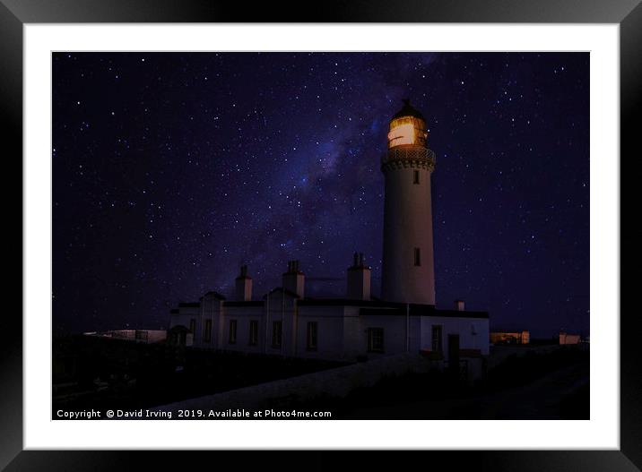 Milky Way over the Mull of Galloway lighthouse Framed Mounted Print by David Irving
