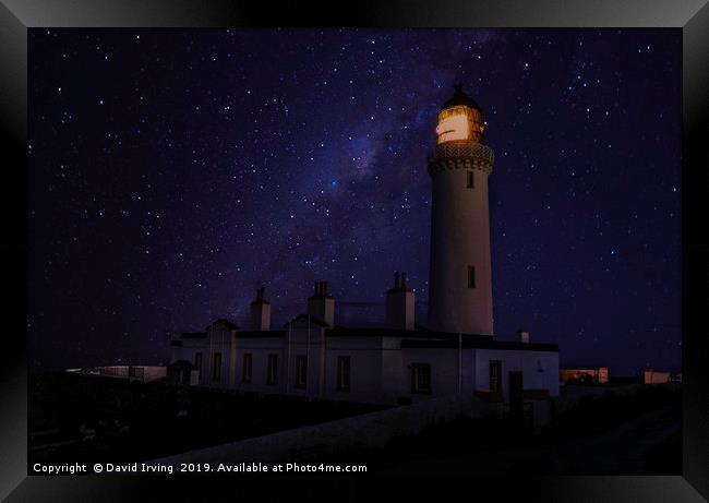 Milky Way over the Mull of Galloway lighthouse Framed Print by David Irving