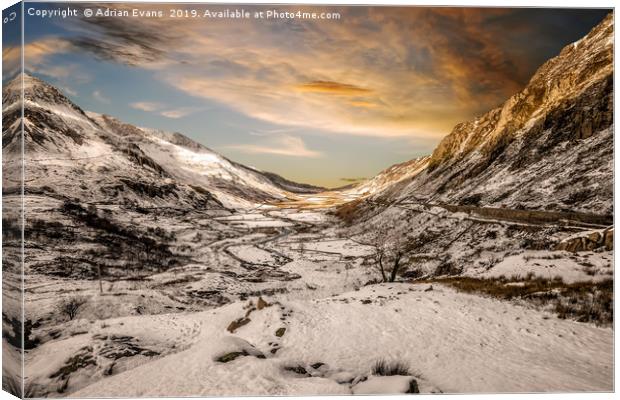 Nant Ffrancon Winter Sunset Canvas Print by Adrian Evans
