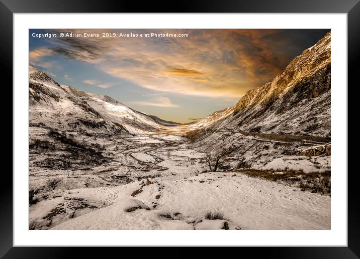 Nant Ffrancon Winter Sunset Framed Mounted Print by Adrian Evans