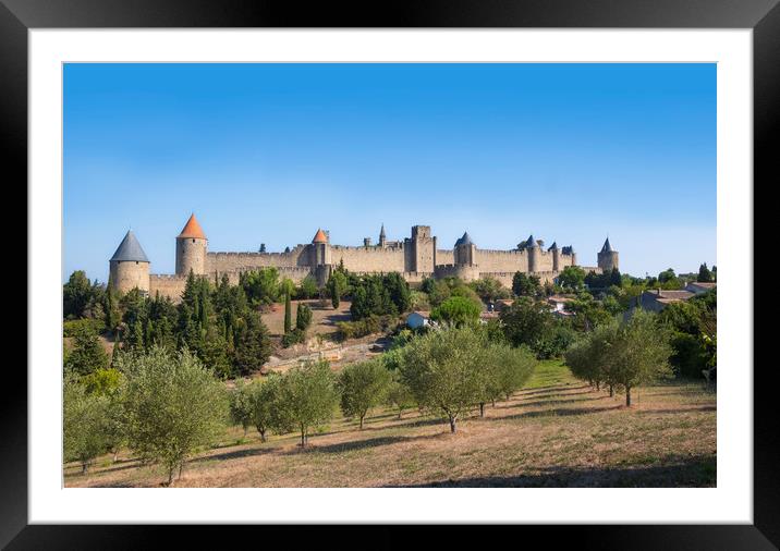 Carcassonne, France, La Cite is the medieval citad Framed Mounted Print by Jeanette Teare