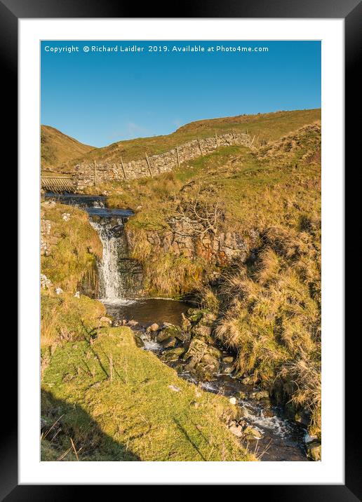 A Moorland Waterfall in Late Autumn Sunshine Framed Mounted Print by Richard Laidler