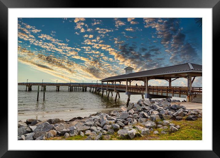 St Simons Pier at Sunset Framed Mounted Print by Darryl Brooks
