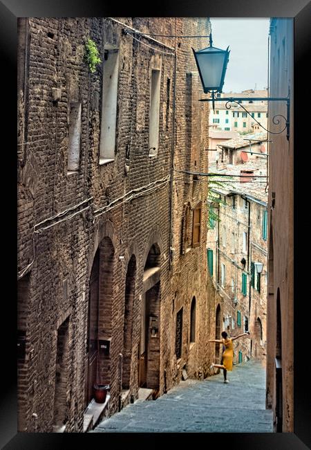 Siena City Street Framed Print by Geoff Storey