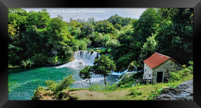 Krka Waterfalls and Mill Framed Print by Diana Mower