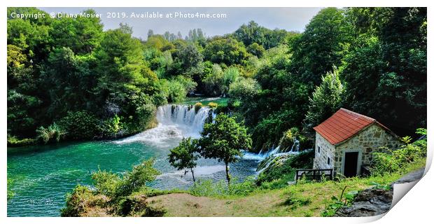 Krka Waterfalls and Mill Print by Diana Mower