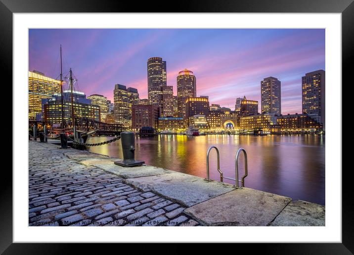 Boston skyine viewed from Fan Pier Park Framed Mounted Print by Martin Williams