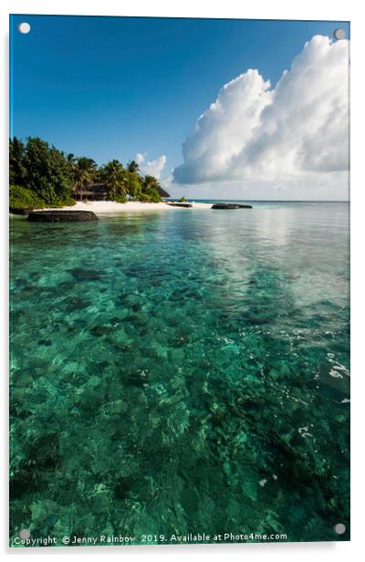 Emerald water of the Maldivian coral reef near isl Acrylic by Jenny Rainbow