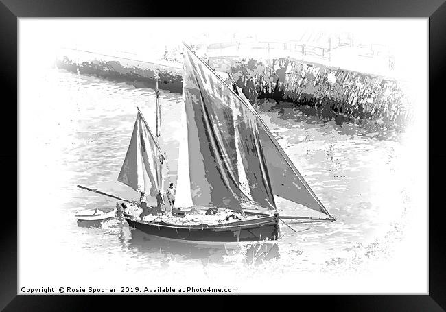 Looe Lugger in Black and White  Framed Print by Rosie Spooner