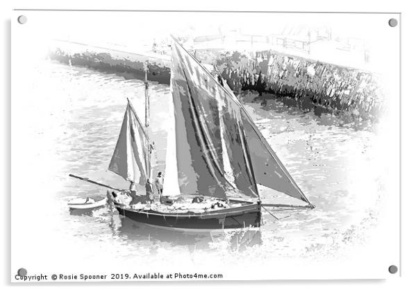 Looe Lugger in Black and White  Acrylic by Rosie Spooner