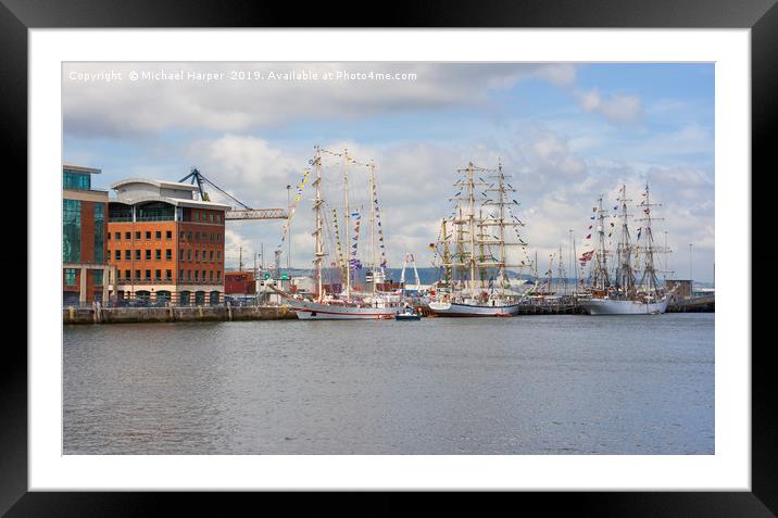 Tall Ships berthed at Belfast Harbour in Northern  Framed Mounted Print by Michael Harper