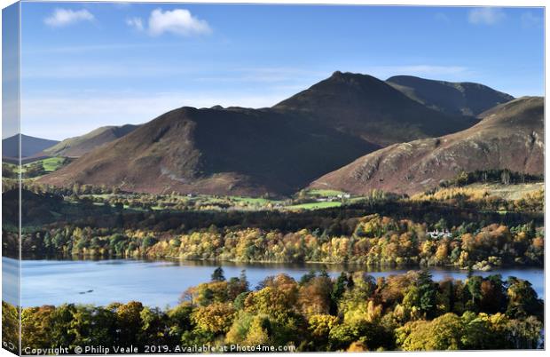 Derwent Water and Grisdale Pike in Autumn Colours. Canvas Print by Philip Veale