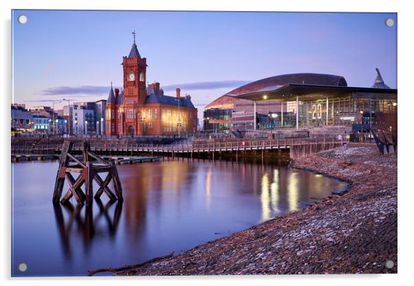 Cardiff Bay Evening Acrylic by Richard Downs