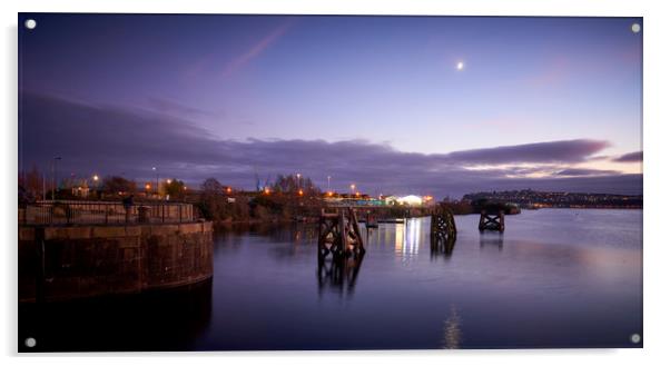 Cardiff Bay Twilight Acrylic by Richard Downs