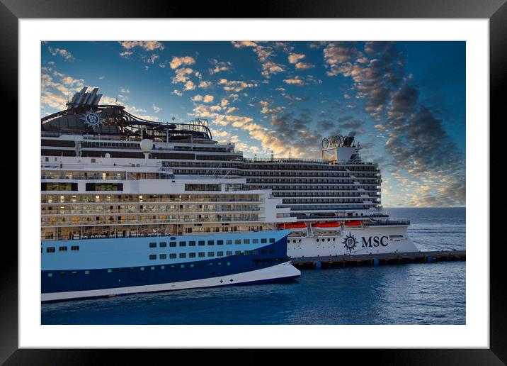 Two Cruise Ships at Sunset Framed Mounted Print by Darryl Brooks