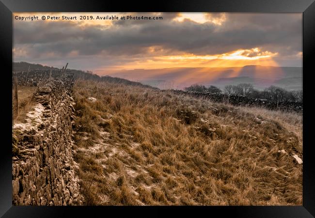 Winskill Sunset above Langcliffe in the Yorkshire  Framed Print by Peter Stuart